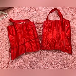 Bright red corset w/ rhinestone accents